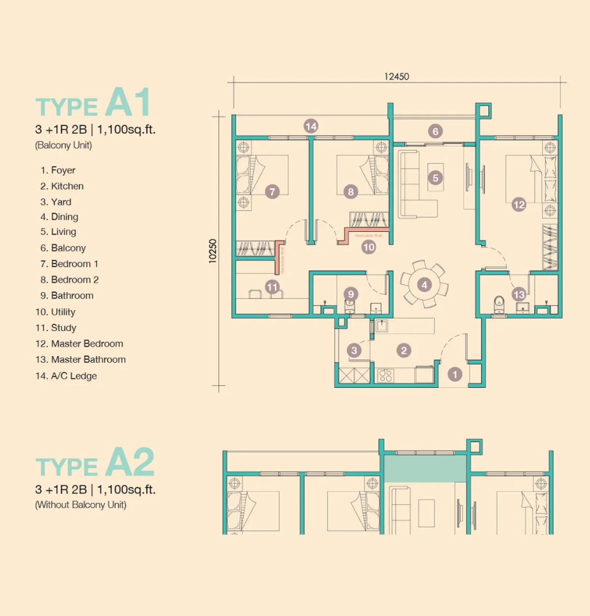 D'Tessera Residences @ Central Park Damansara 户型图 A1 / A2