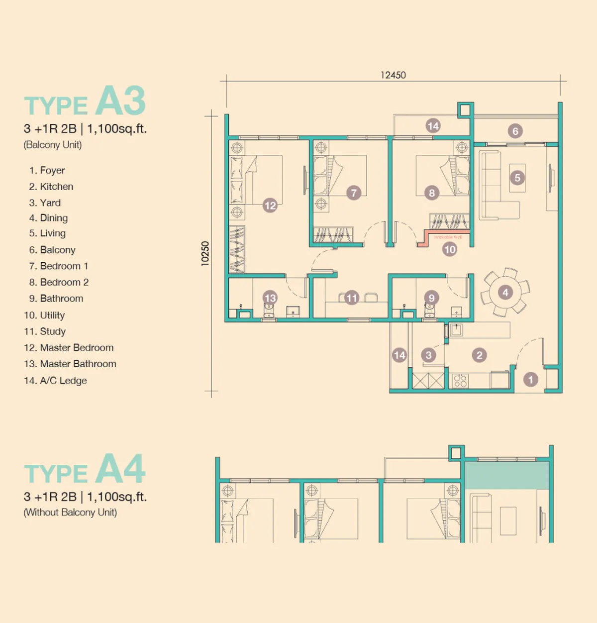 D'Tessera Residences @ Central Park Damansara 户型图 A3 / A4