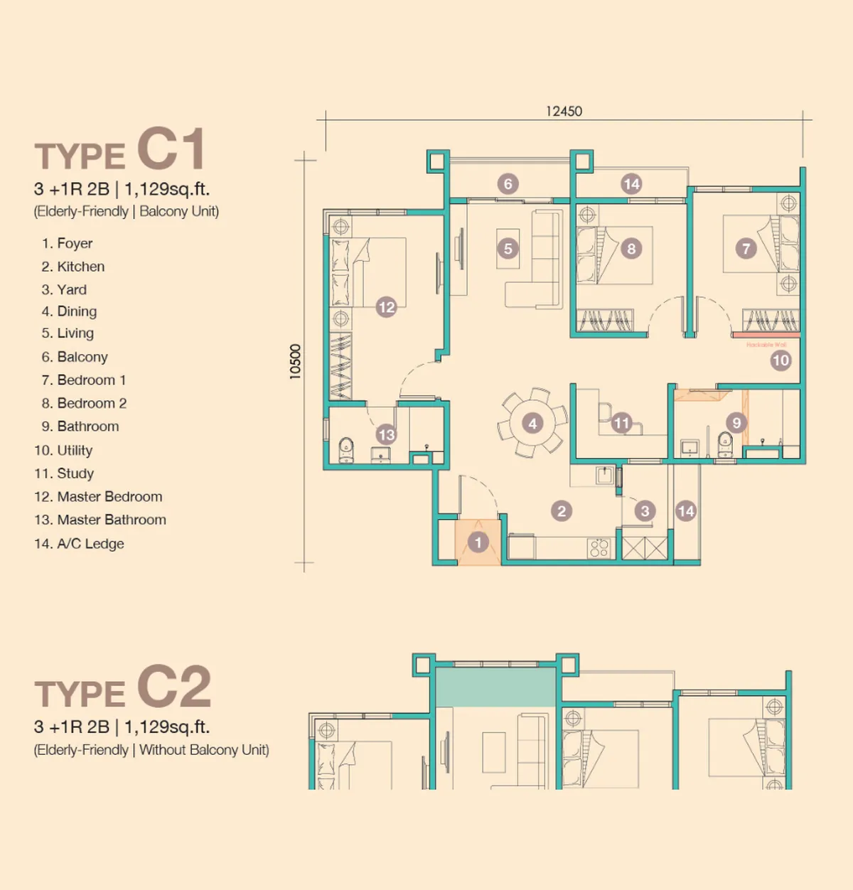 D'Tessera Residences @ Central Park Damansara 户型图 C1 / C2
