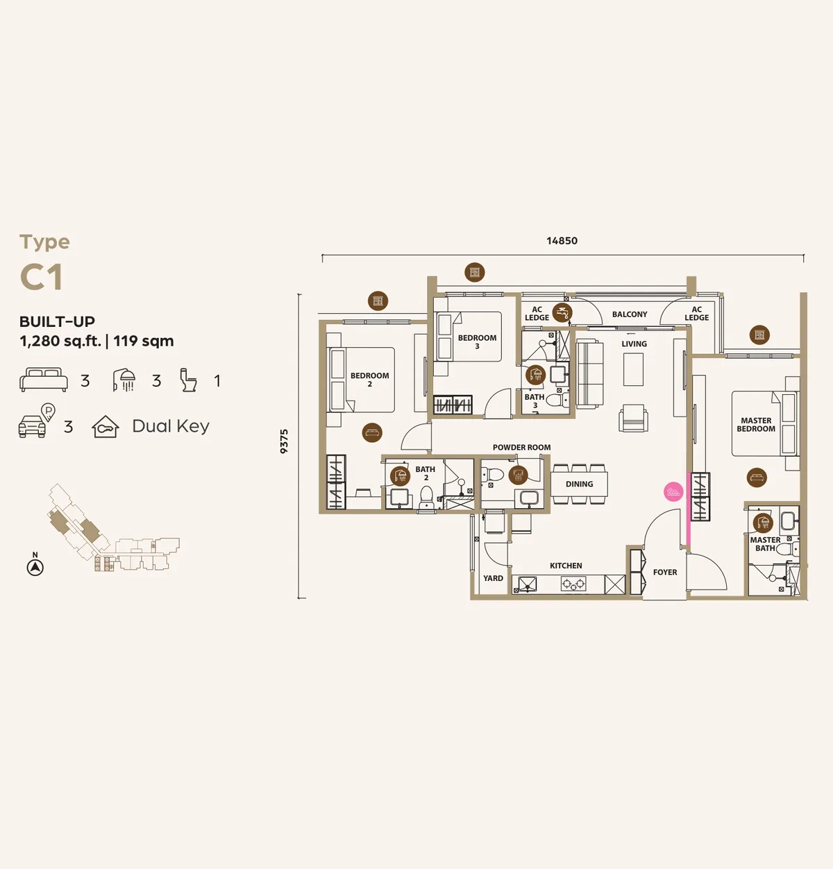 Lunar Seputeh @ Kuala Lumpur floor plan Type C1 (Dual Key)